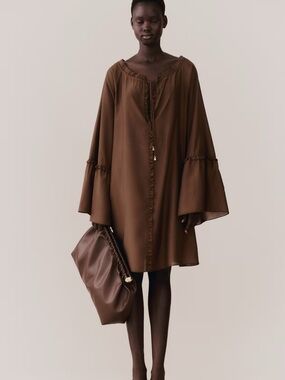 H&M Brown Bell-Sleeve Shift Dress